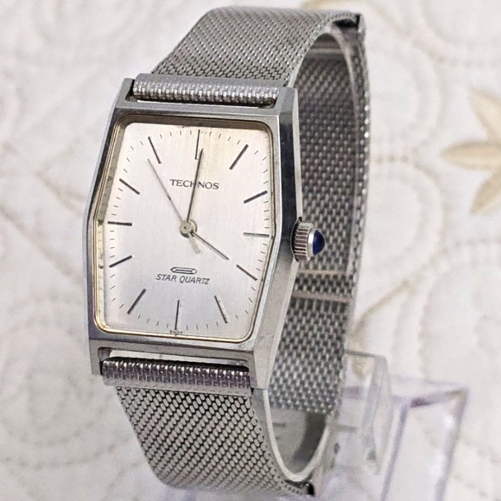 Vintage Technos Star Quartz Stainless Steel Watch Adjustable Bracelet Brazil